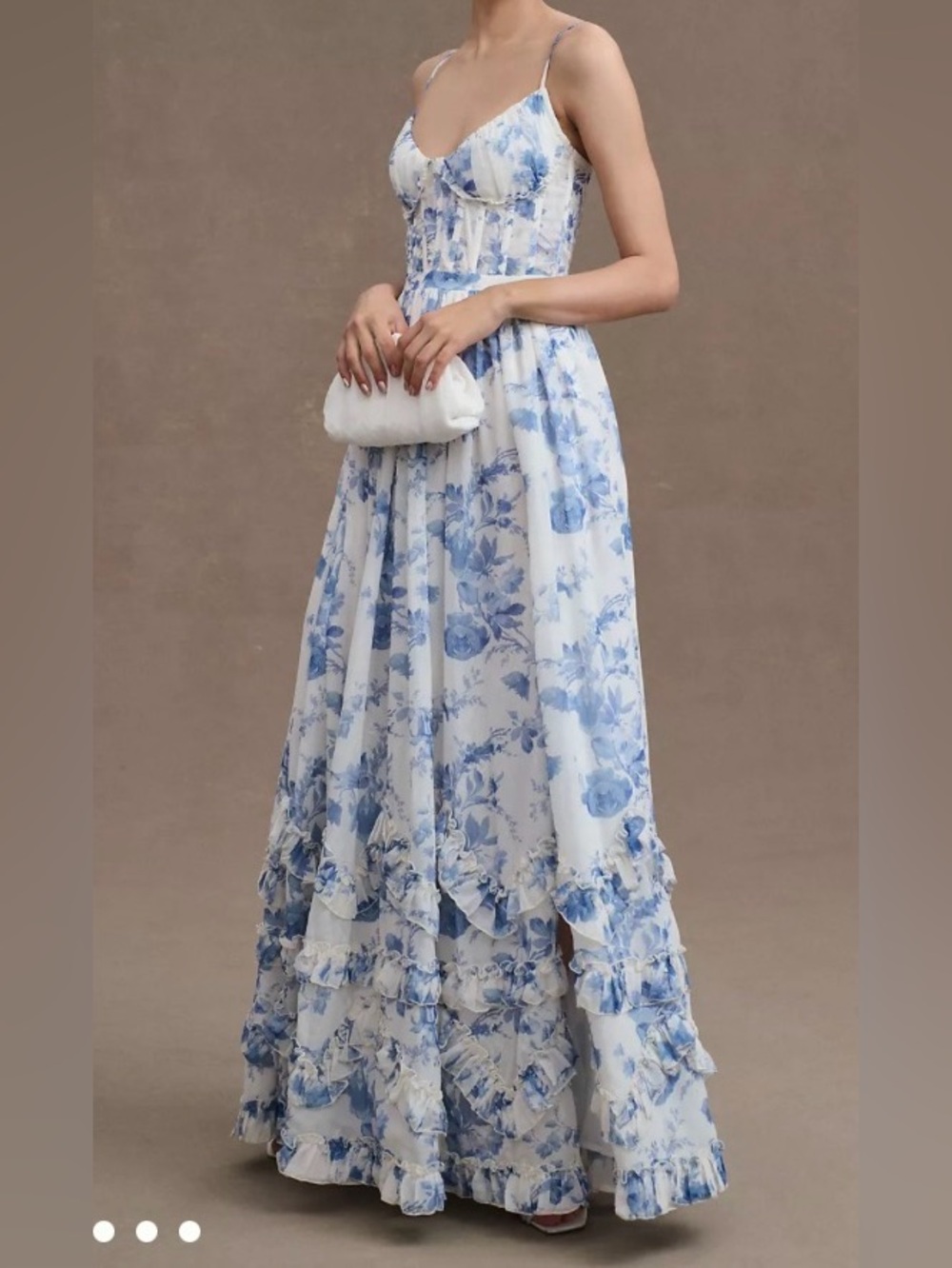 V. Chapman Carmen Corset Front-Slit Ruffled Gown